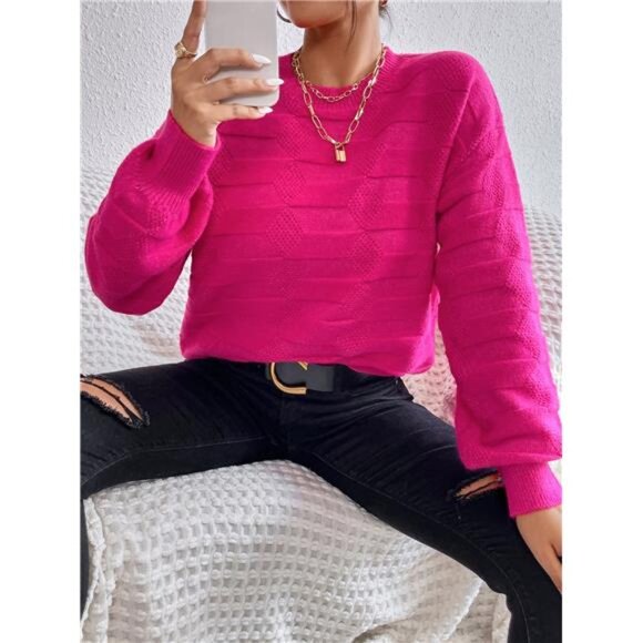 Drop Shoulder Textured Knit Sweater - Picture 5 of 6